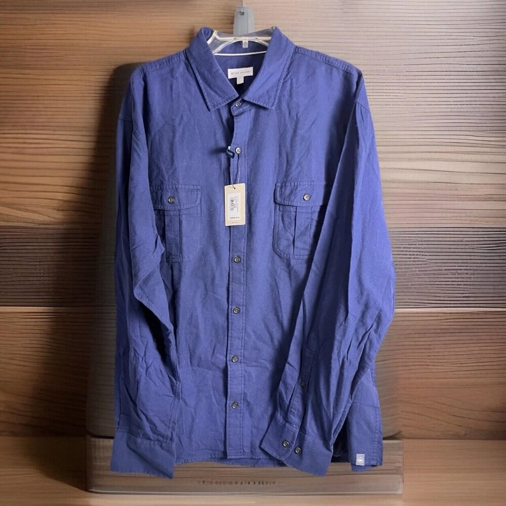 Peter Millar Flannel Shirt XXL Chamois Fallside Untuck Long Sleeve Button Up